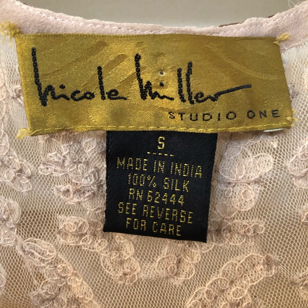 NWT Nicole Miller gold silk beaded dress - Picture 6 of 8